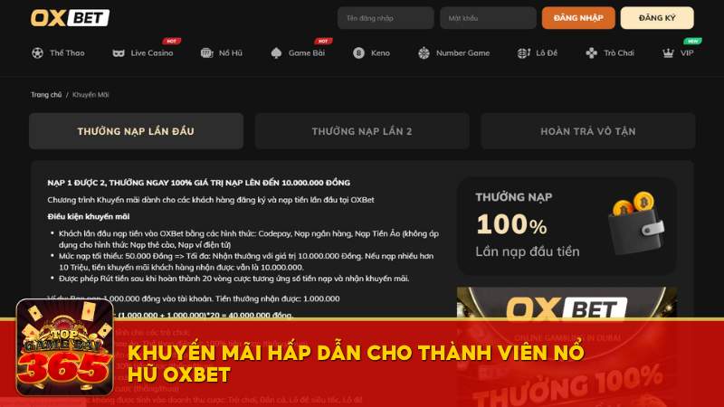 Khuyến mãi nổ hũ OXBET