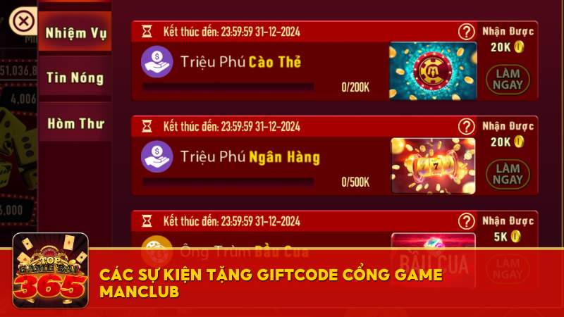 các loại giftcode ManClub 