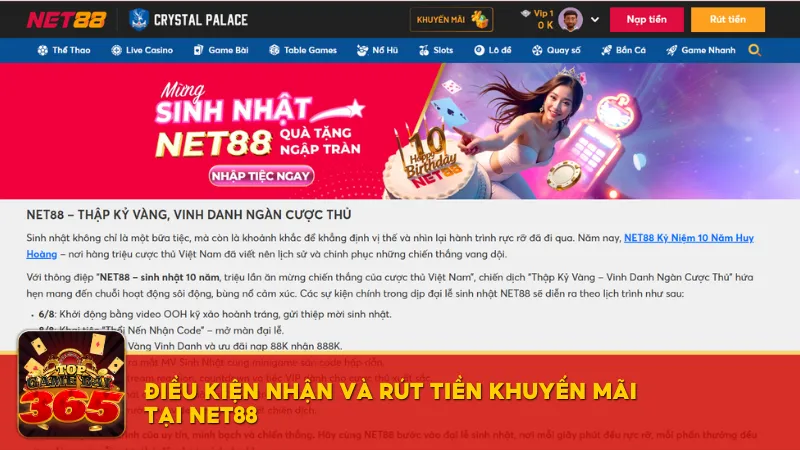 Điều kiện nhận và rút tiền khuyến mãi tại Net88 